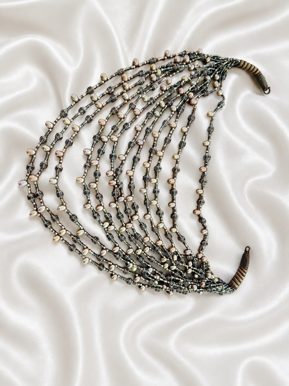 Artisan Multi Strand Freshwater Pearl Statement Necklace Boho Estate Art - Picture 7 of 16